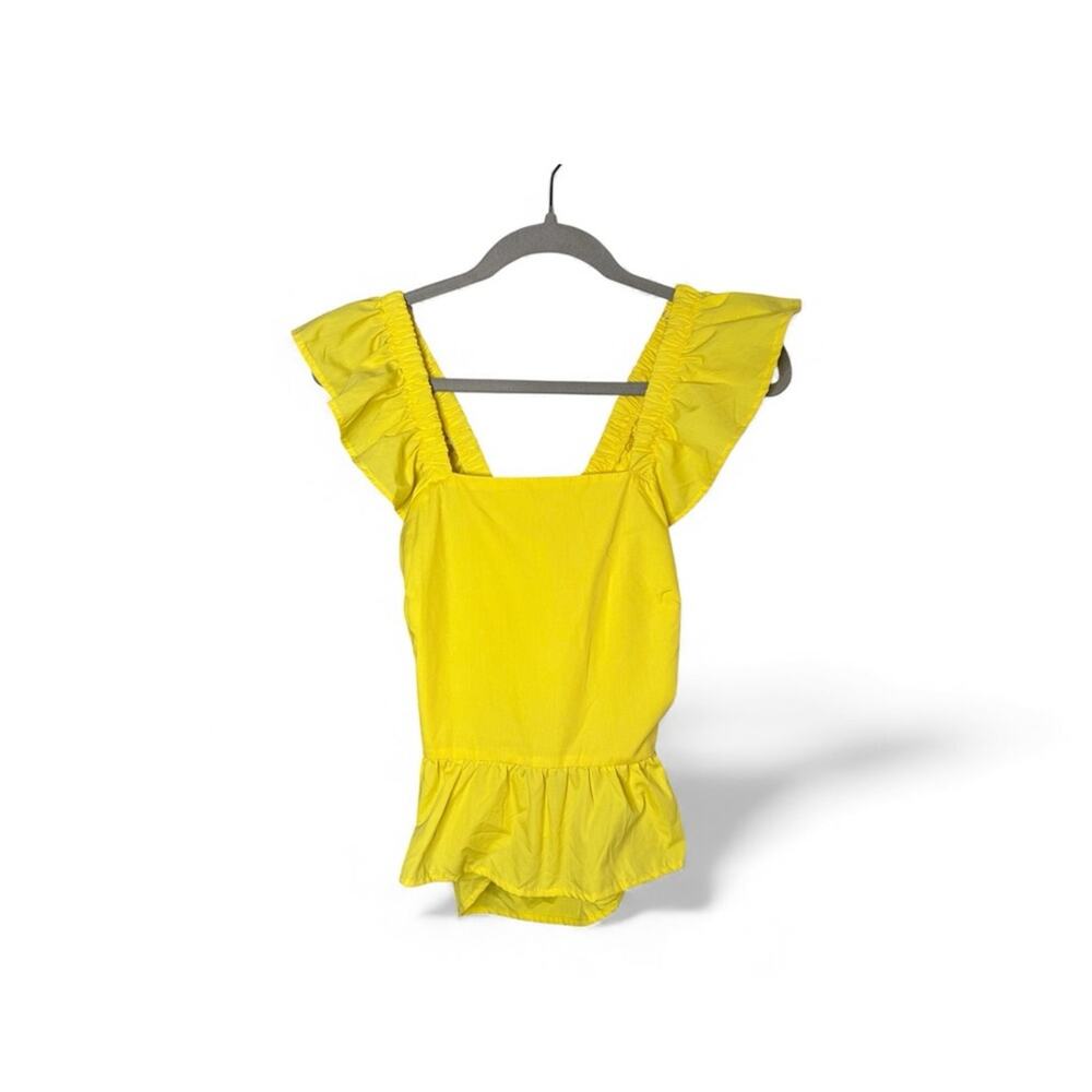 Who’s that Girl Yellow Ruffle Sleeve Open Back Bow Blouse Cotton Size S